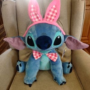 Easter Stitch Disney Large Plush Pink Plaid Bunny Ear Headband Door Greeter NWT